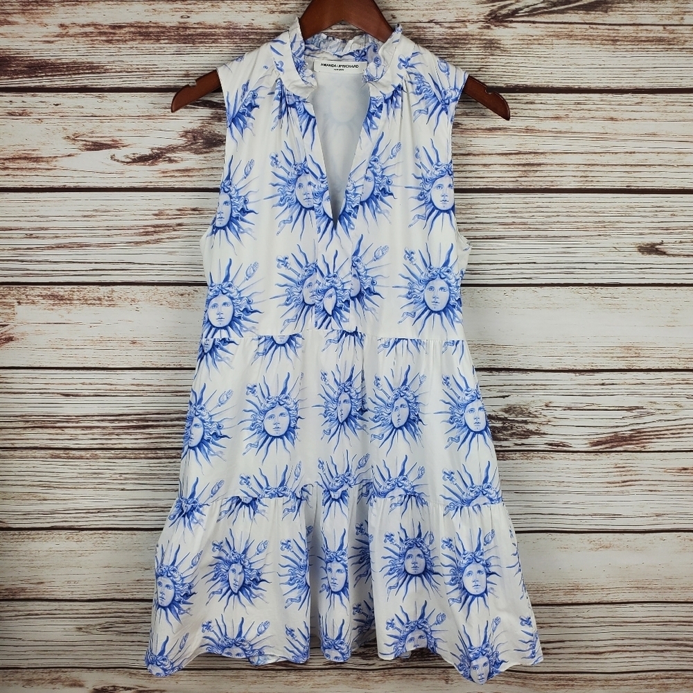 Amanda Uprichard Womens Small White/Blue Soleil Sun Print Connolly Mini Dress - Picture 2 of 11